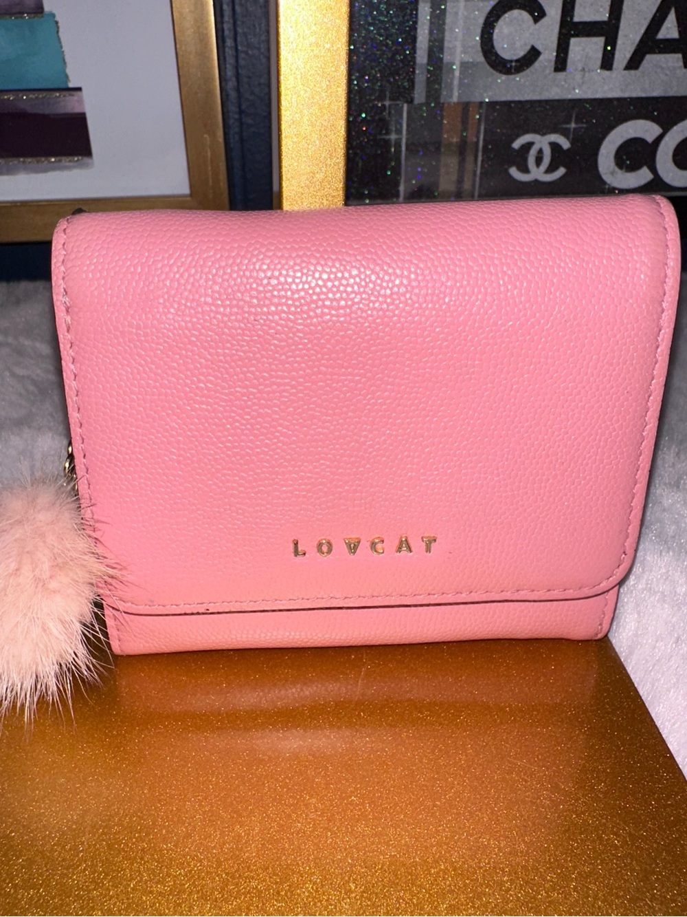 Lovcat Pink Compact Wallet with Pom Pom Charm